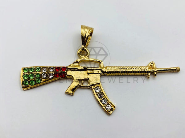 Dije de Lujo - 100471 - Rifle R-15 con Circonia Tricolor - Oro Laminado 18K