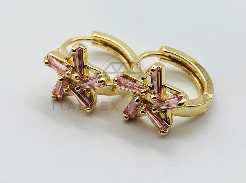 Arete de Lujo - 106022 -Huggie Estrella con Circonia Rosa - Oro Laminado 18K