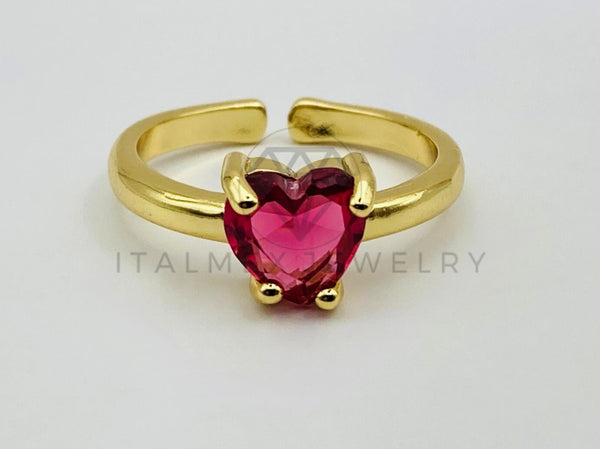 Anillo de Dama - 106026 - Anillo Solitario Corazon Circonia Roja Oro Laminado 18K