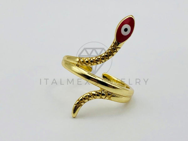 Anillo de Dama - 106027 - Anillo Serpiente y Ojo Turco Rojo Oro Laminado 18K