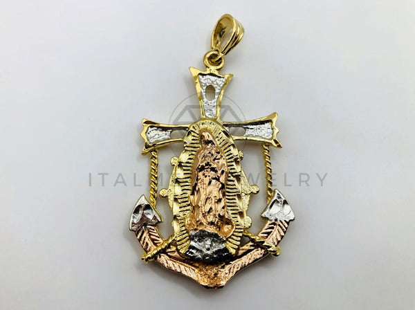 Dije de Lujo - 100465- Ancla con Virgen de Guadalupe 3 Oros - Oro Laminado 18K