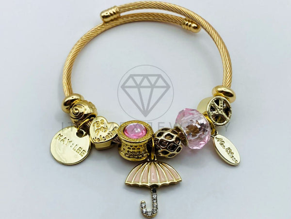 Pulsera de Lujo - 105848 - Pulsera PDR Paraguas y Dijes Dorados Oro Laminado 18K