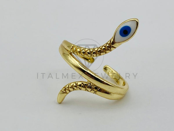 Anillo de Dama - 106028 - Anillo Serpiente y Ojo Turco Blanco Oro Laminado 18K