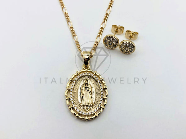 Juego de Lujo - 106239 - Juego Virgen de Guadalupe con Circonia Clara - Oro Laminado