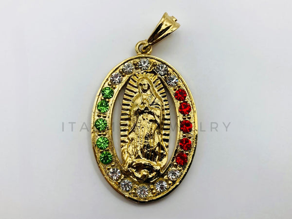 Dije de Lujo - 100447 - Medalla de Virgen de Guadalupe con Circonia Tricolor - Oro Laminado 18K