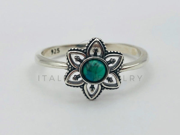 Anillo de Lujo - 105941 - Anillo Flor Mandala Turquesa - Plata .925