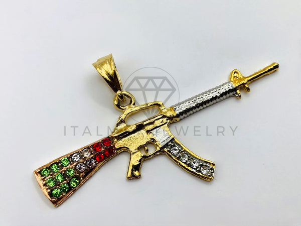 Dije de Lujo - 100481 - Rifle R-15 Circonia Tricolor - Oro Laminado 18K