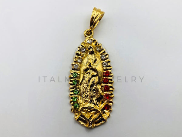 Dije Religioso - 100441 - Virgen de Guadalupe con Circonia Tricolor Oro Laminado 18K