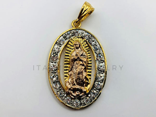 Dije de Lujo - 100446 - Medalla de Virgen de Guadalupe con Circonia Clara - Oro Laminado 18K