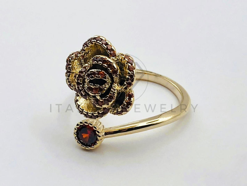 Anillo de Dama - 106103 - Anillo Rosa con Circonia Roja - Oro Laminado