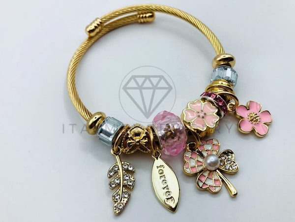 Pulsera de Lujo - 105840 - Pulsera PDR Flores Rosas Claro Oro Laminado 18K