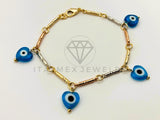 Pulsera de Lujo - 106210 -Pulsera Barras y Corazon con Ojo Turco azul- Oro Laminado