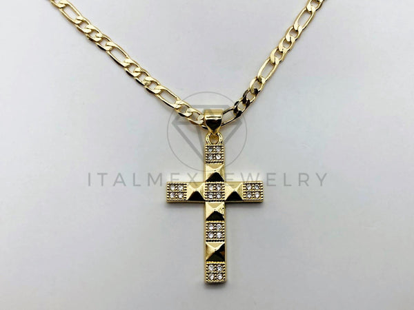 Collar Elegante - 105953 -Collar Cruz con Circonia Clara Oro Laminado 18K