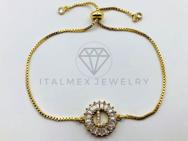 Pulsera Ajustable - 102637 - Diseño de Inicial "L" Circonia Clara - Oro Laminado 18K