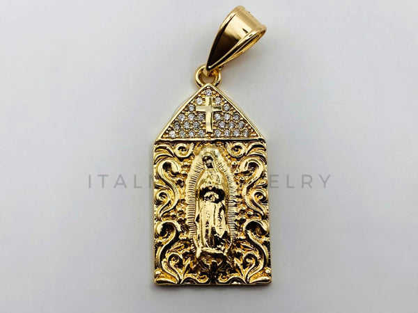 Dije de Lujo - 102256 - Medalla Virgen Guadalupe Cruz con circonia Clara - Oro Laminado 18K