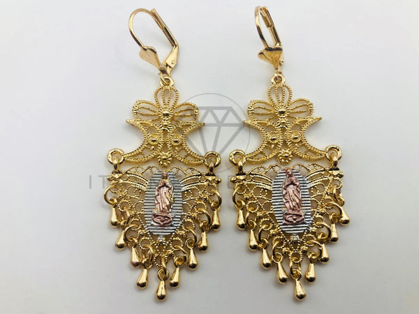 Arete de Lujo - 102891 - Arete de Filigrana con Virgen Guadalupe Oro Laminado 18K