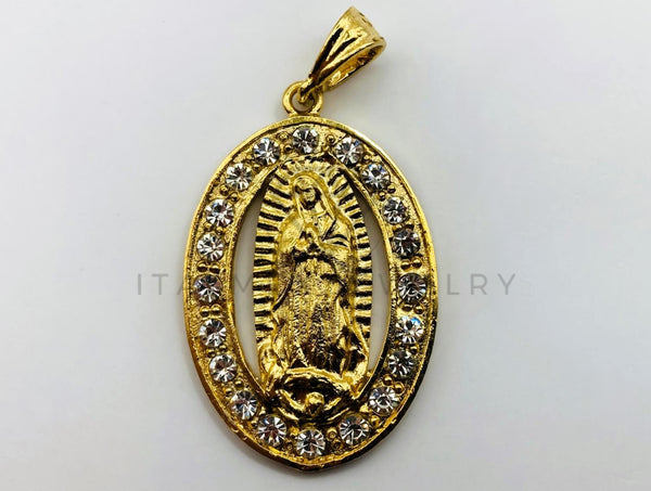 Dije de Lujo - 100448 - Medalla de Virgen de Guadalupe con Circonia Clara - Oro Laminado 18K