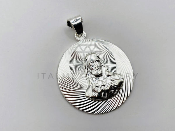 Dije Religioso - 102969 - Medalla Diamantada Sagrado Corazón Plata .925