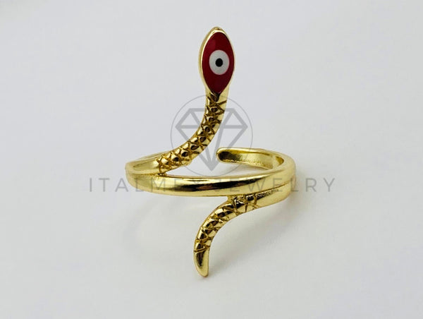 Anillo de Dama - 106027 - Anillo Serpiente y Ojo Turco Rojo Oro Laminado 18K