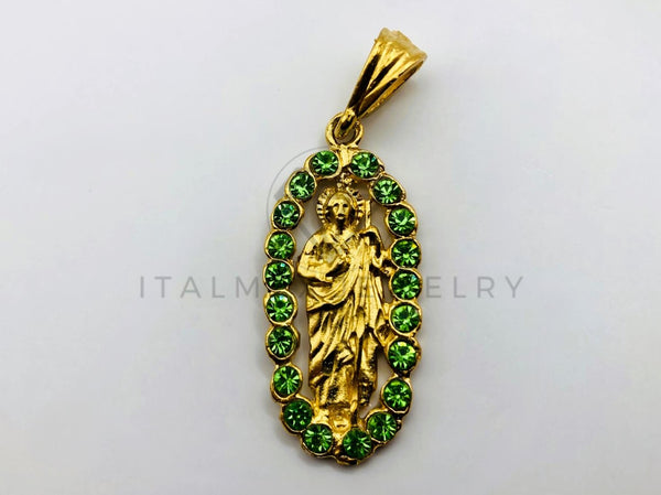 Dije de Lujo - 100547- Medalla San Judas con Circonia Verde - Oro Laminado 18K