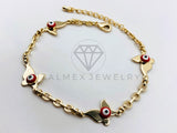 Pulsera de Lujo - 106203 - Pulsera Mariposas con Ojo turco Rojo - Oro Laminado