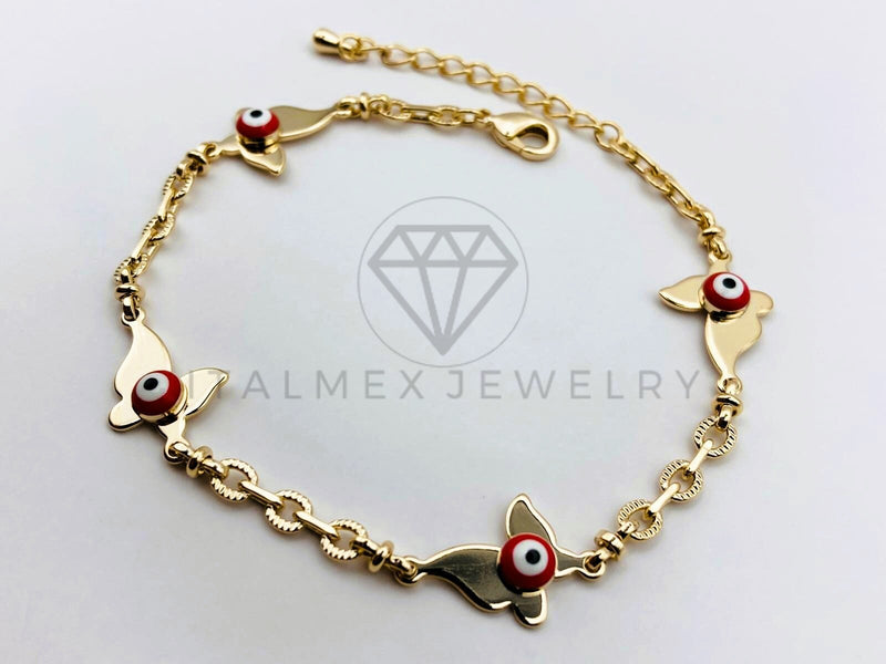 Pulsera de Lujo - 106203 - Pulsera Mariposas con Ojo turco Rojo - Oro Laminado