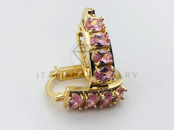 Arete de Lujo - 104539 - Huggie Baguette Circonia Rosa Oro Laminado 18K