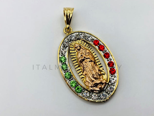 Dije de Lujo - 100445 - Medalla de Virgen de Guadalupe con Circonia Tricolor - Oro Laminado 18K