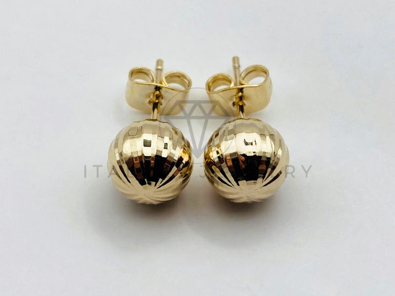 Arete de Lujo - 106078 - Diseño de Bola Diamantada 10mm - Oro Laminado 18K