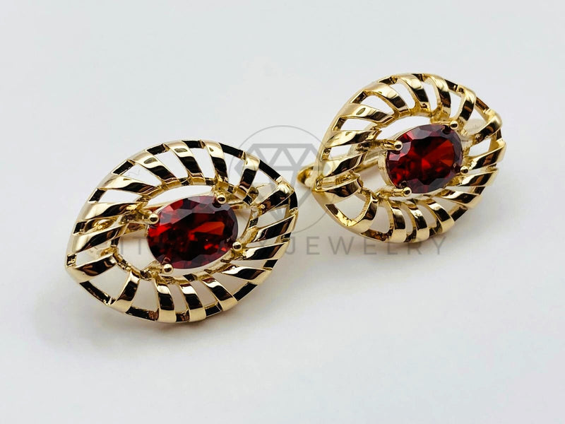 Arete de Lujo - 106138 - Huggie Oval Circonia Roja - Oro Laminado 18K