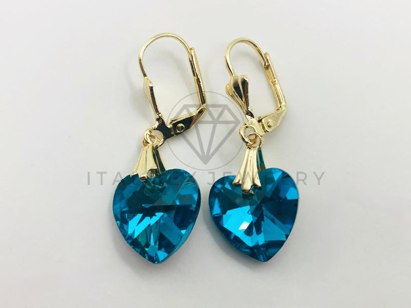 Arete de Lujo - 103063 - Arete Estilo Corazón CZ Azul Oro Laminado 18K