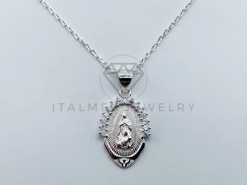 Collar de Lujo - 105952 - CollarVirgen María con Circonia Clara Plata .925