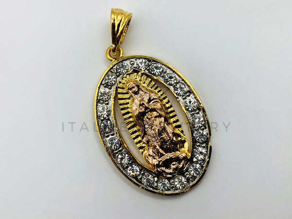 Dije de Lujo - 100446 - Medalla de Virgen de Guadalupe con Circonia Clara - Oro Laminado 18K