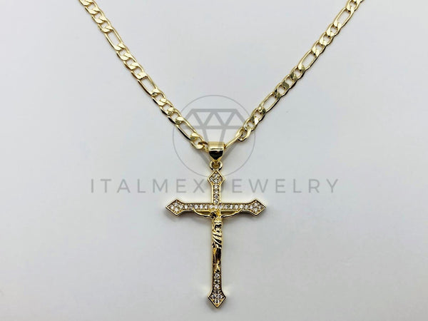 Collar Elegante - 105954 -Collar Cristo con Circonia Clara Oro Laminado 18K