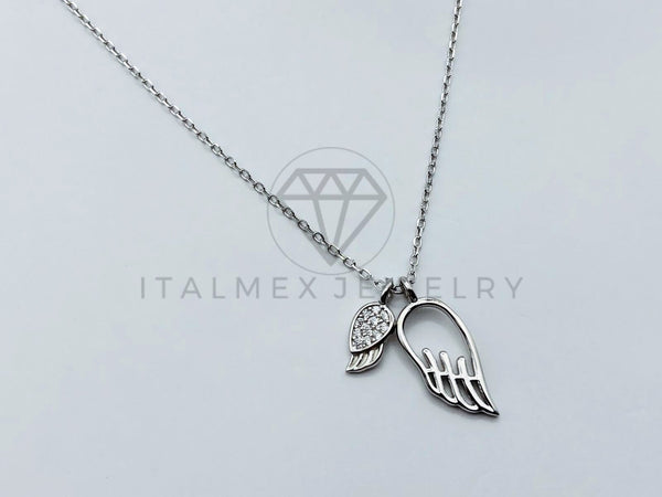 Collar de Lujo - 103641 - Estilo Alitas de Angel con Circonia Clara - Plata .925