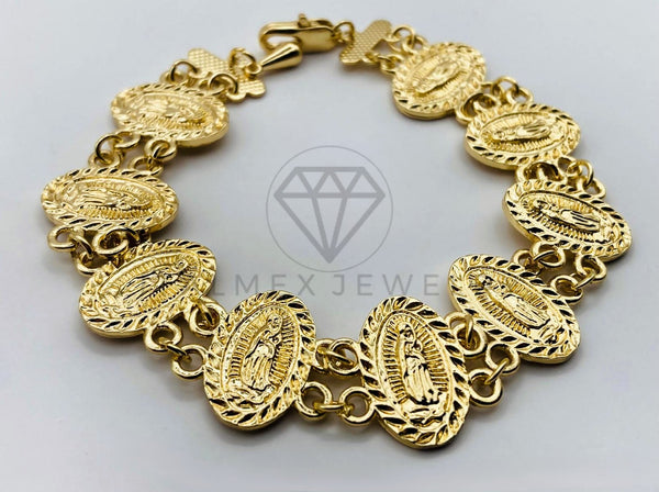 Pulsera de Lujo - 100186 - Diseño de Medallas de la Virgen de Guadalupe Oro Laminado 18K