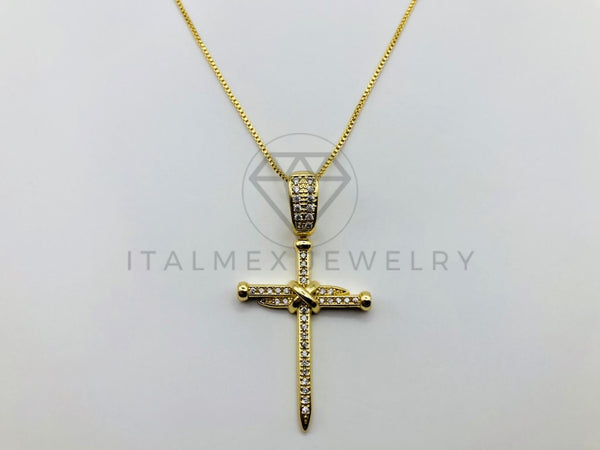 Collar Elegante - 105958 -Collar Cruz de Clavos Circonia Clara Oro Laminado 18K