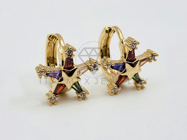 Arete de Lujo - 102115 - Diseño de Estrellas Circonia Colores Oro Laminado 18K