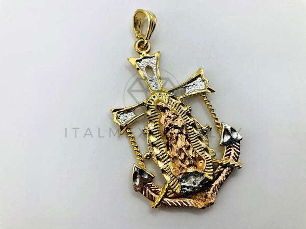 Dije de Lujo - 100465- Ancla con Virgen de Guadalupe 3 Oros - Oro Laminado 18K