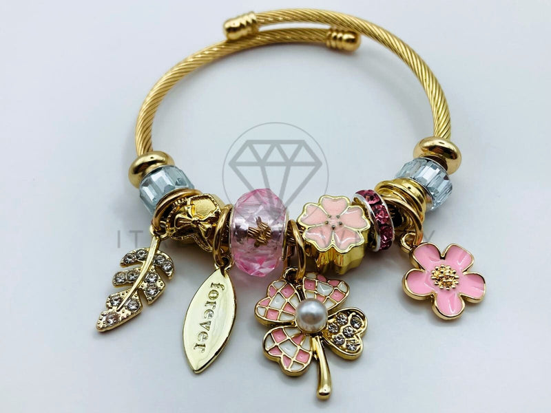 Pulsera de Lujo - 105840 - Pulsera PDR Flores Rosas Claro Oro Laminado 18K