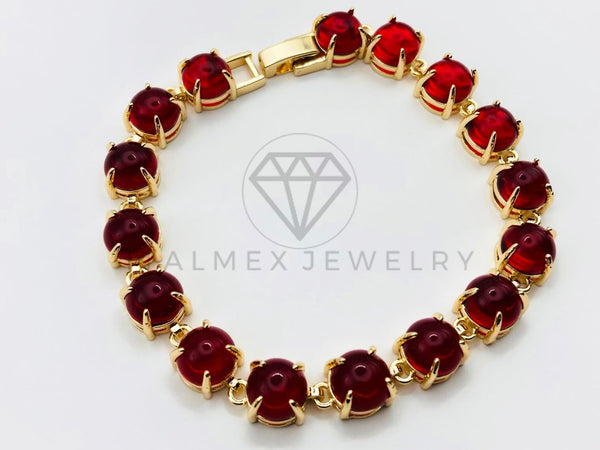 Pulsera de Lujo - 105977 -Diseño Tira de Circonia Roja - Oro Laminado