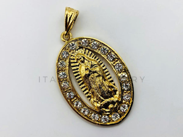 Dije de Lujo - 100448 - Medalla de Virgen de Guadalupe con Circonia Clara - Oro Laminado 18K