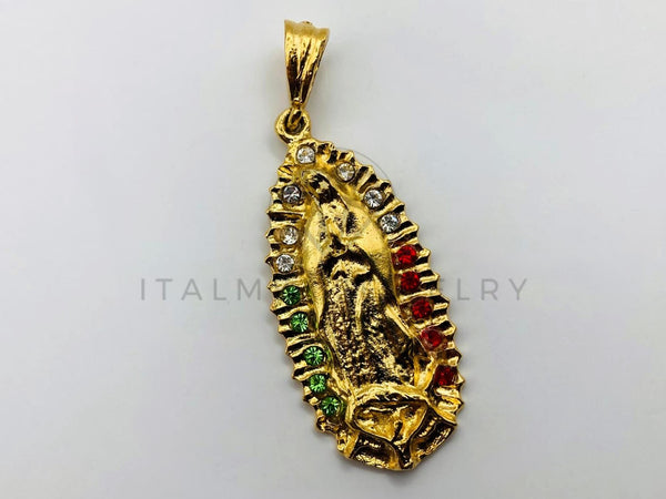 Dije Religioso - 100441 - Virgen de Guadalupe con Circonia Tricolor Oro Laminado 18K