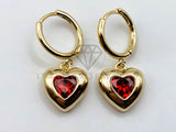 Arete de Lujo - 106150 - Huggie Corazon Circonia Roja - Oro Laminado 18K