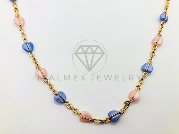 Collar Elegante - 105956 -Collar Corazon Color Pastel Oro Laminado 18K