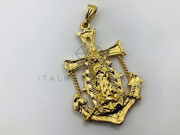 Dije de Lujo - 100457- Estilo de Ancla con Virgen de Guadalupe Dorado - Oro Laminado 18K