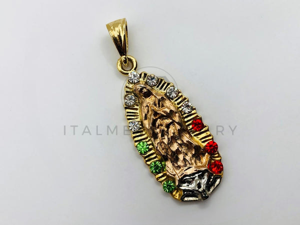 Dije Religioso - 100444 - Virgen de Guadalupe con Circonia Tricolor Oro Laminado 18K