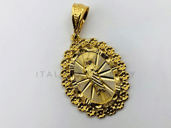 Dije de Lujo - 104189 - Medalla Diamantada de San Judas Bisel Flores - Oro Laminado 18K