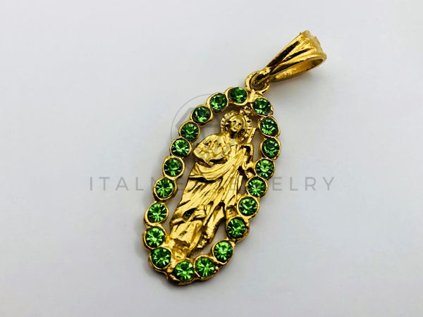 Dije de Lujo - 100547- Medalla San Judas con Circonia Verde - Oro Laminado 18K