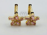 Arete de Lujo - 106022 -Huggie Estrella con Circonia Rosa - Oro Laminado 18K